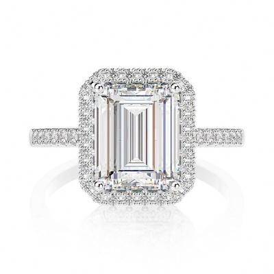 China Emerald Cut 8*10mm 6 Carat CLASSIC Silver Material Zirconia 925 Sterling Type Women's Ring for sale