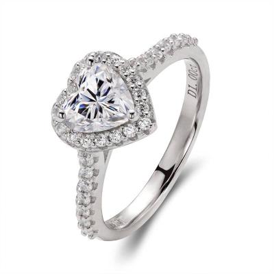 China 1ct Moissanite Engagement Ring 925 Silver Jewelry CLASSIC Heart Cut Halo Ring Engagement Wedding Moissanite Ring for sale