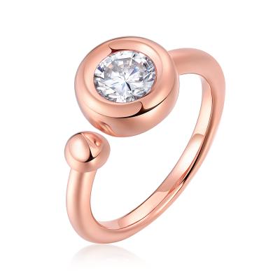 China Fashion Design 1 Carat Rose Gold Plated 925 Sterling Silver Adjustable Ring Moissanite Elegant Wedding Ring for sale