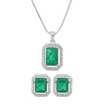 China CLASSIC Vintage Square 8*12mm Emerald Main Stone Paved Green Cubic Zirconia Pendant Necklace for sale