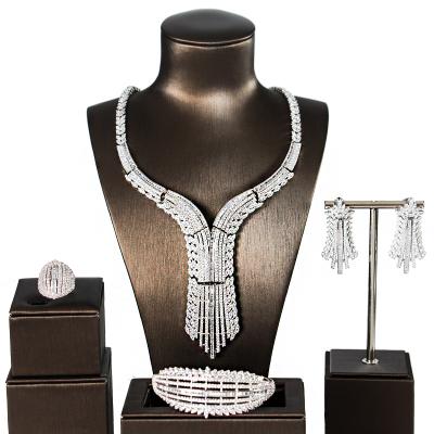 China 4PCS Romantic Famous Brand Wedding Bridal Wedding Jewelry Sets Dubai Bridal Jewelry Sets Cubic Zirconia For Women for sale