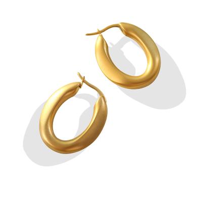 China 2022 Hyperbole Women's Minimalist Matte Gold Plated Stainless Steel Circle Irregular Oval Earrings Large for sale