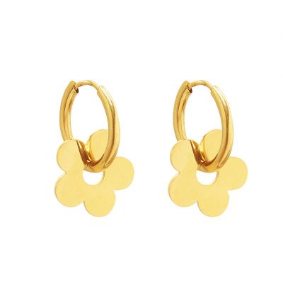 China Korean Romantic Earrings Jewelry 18K Gold Plated Stainless Steel Romantic Flower Circle Earring For Gifts for sale