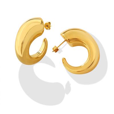 China Fashionable Wholesale Thick Hyperbola Big C Stainless Steel Shaped Earrings18K Gold Plated Hoop Hoop Earring For Women Minimalist Jewelry for sale