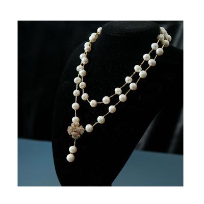 China Super TRENDY Good Quality 14K Gold Filled Natural Freshwater Pearl Long Flower Sweater Chain Necklace for sale