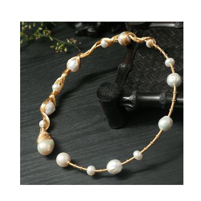 China Vintage 18K Gold Filled Wire Wrapped High Quality Natural Large Freshwater Baroque Pearl Chocker Necklace for sale