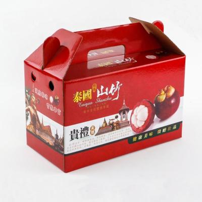 China Recyclable Luxury Paper Mangosteen Packing Boxes Fruit Shipping Boxes With Handle Gift Packaging for sale