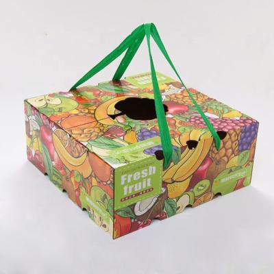 China Disposable Universal Fruit Gift Boxes With Ribbon Handle For Festival Fruit Packaging for sale