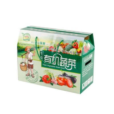 China Disposable container color printing organic fruit&vegetable packaging customized paper boxes with handle in small and large size for selection for sale