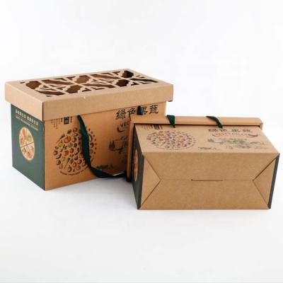 China Disposable Supermarket Container Paper Fruit&Vegetable Top&Base Two Pieces Corrugated Paper Boxes With Hollow Technique for sale