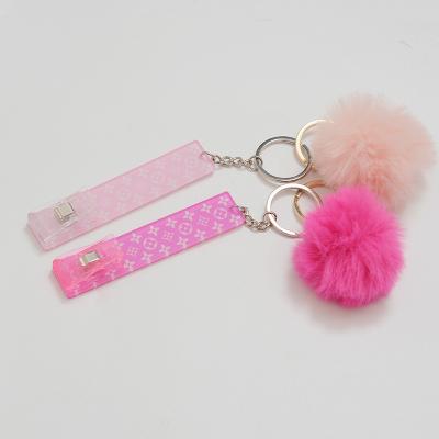 China Wholesale Plastic Pom Pom Ball Grabber Card Key Chain Puller Credit Card Key Chain For Long Nails for sale