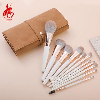 China Angular Blush Hair 11pcs Nano Bionic Synthetic Makeup Brush Set White Gold Vegan Makeup Brush With Bag Custom Logo for sale