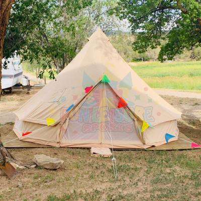 China Wholesale Breathable Cotton Canvas Alluring Bell Straight Tying Type With Door Sturdy Center Pole Yurt Style Camping Tent for sale