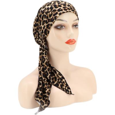 China Sustainable Long-tailed Hat Leopard Print Turban Hat For Woman Headscarf For Muslim Headscarf Chemotherapy Hat for sale