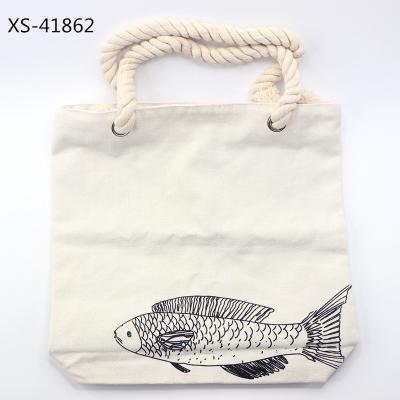 China High Quality Bohemian Women Cheap White Large Girls Fish Printed Canvas Handbag Manufacturer Bag for sale