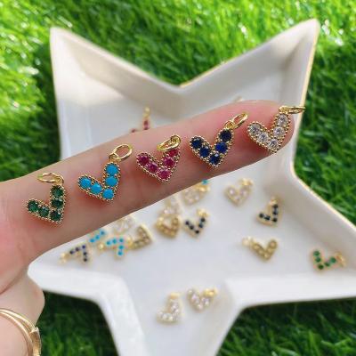 China TRENDY Mini Colorful Heart Charms Pendant brass pave zircon CZ Crystal Pendant Necklace Bracelet Earring for jewelry making for sale