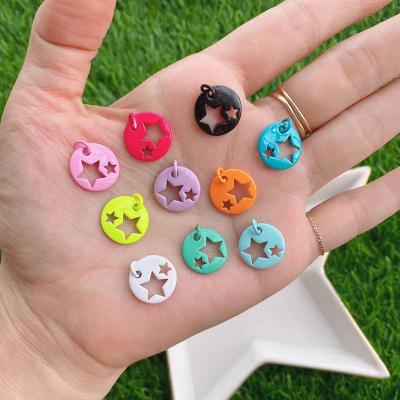 China Simple Cute Colorful Enamel Hollowed Out Round Star Pentagonal Five-pointed Pointed Charm Fashion Necklace Neon Pendant Necklace for sale