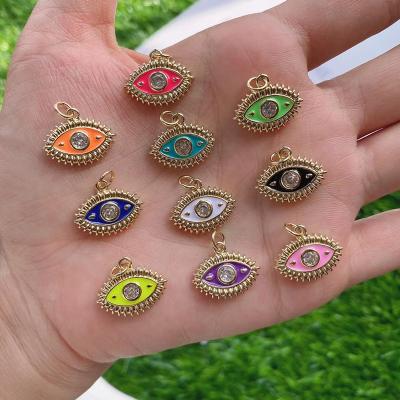 China Evileyes Brass Enamel FASHIONABLE Colorful Zircon Necklace Charms Rainbow Enamel Eyes Shape Pendant For Jewelry for sale