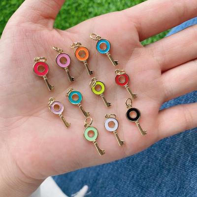 China TRENDY Charm Rainbow Enamel Key Full Color Pendant Charms For DIY Pendant Necklace Making for sale