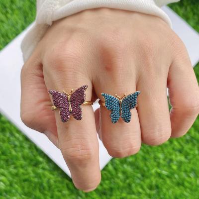 China Trendy Retro Fashion Jewelry Retro Style Fashion Butterfly Adjustable Adjustable Ring for sale