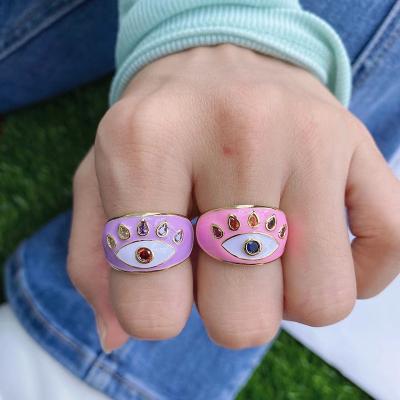 China 2021 FASHIONABLE The Latest Fashion Eye Adjustable Ring, Evileye Enamel Jewelry, Exquisite Enamel Charm Ring for sale