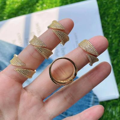 China 2021 New Fashion Bling Bling Brass Copper Gold Paved CZ Diamond Ring Open Finger Ring Supplies Wholesale Simple Geometry for sale