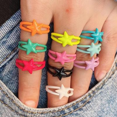 China Fashion Cute Colorful Enamel Simple Design Colorful Star Shape Free Size Adjustable Rings Jewelry for sale