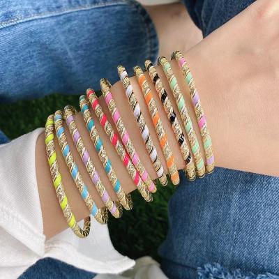 China Neon Twisted Colorful Enamel Painted Bracelet Women Brass Bangles TRENDY Fashion Cable Cuff Bangle Bracelets for sale