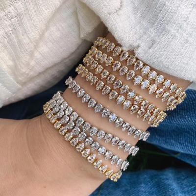 China Trendy 18K Gold CZ Zircon Pear Shape Tennis Charm Silver Plated Chain Bracelet, High Quality Tennis Bracelet Wholesale Supplies for sale