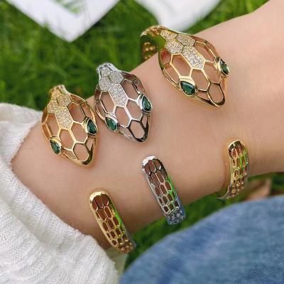 China New Trendy Fashion Style Green Eye Zircon Charm Jewelry Bracelet,Snake Shaped Cavity Open Adjustable 18K Gold Bracelets Wholesales for sale