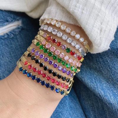 China New FASHIONABLE High Quality Gold Plated CZ Tennis Square Multi Color Zircon Charm Chain Bracelet, Fashion Rainbow Tennis Bracelet Wholesale for sale