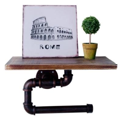 China Guaranteed Quality Unique Iron And Wood Paper Towel Rack Wall Mount Bathroom Shelf for sale