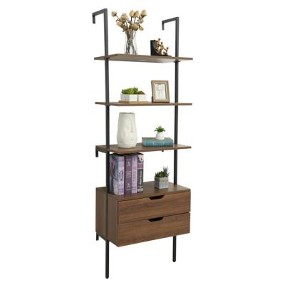 China Factory Direct Sales Iron And Wood 3-layer Book Wall Storage Shelf With Two Drawer for sale