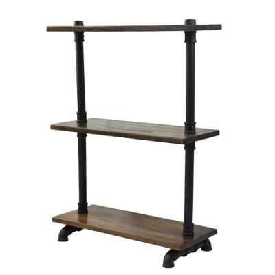 China Living Room Furniture Display Shelf Rack 3-tier Iron Frame Wooden Bookshelf Storage Shelf for sale