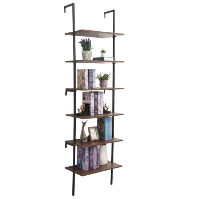 China Industrial Bookshelf 6-tier Modern Ladder Shelf,Metal Pipes And Wood Shelves,Display Bookshelf For Storage Collection for sale