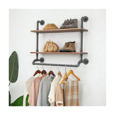 China Rustic Wall Clothes Rack Storage Shelf For Home Floating Wall Mount Garment Rack en venta