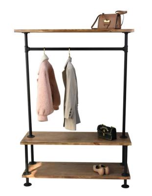 China Fashion simple clothing store hanging hanger hanger hanger black metal retail clothing store boutique display shelf for sale