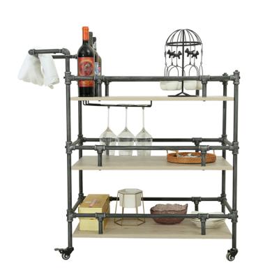 China Commercial residential vintage steel pipe design dining car Moveable 3-Tier Utility Cart Kitchen Catering Storage Shelf Rack for sale