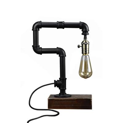 중국 Retro Style Wooden Base Water Pipe Reading Lamp Retro Pipe and Wood Table Lamp Desk Lamp 판매용