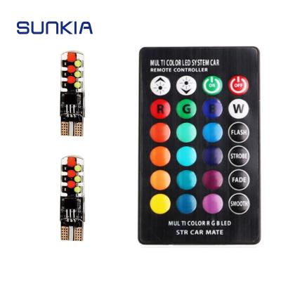 China Automobile Lamp SUNKIA T10/W5W/194 COB Chip RGB Color LED Car Lamp With Remote Controller Color Changeable Turn Signal Lamp Inside-Door Bulb for sale