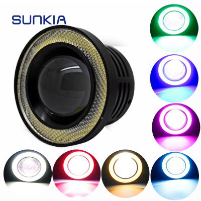 China SUNKIA ABS Plastic High Power 3.0inch LED Fog Lamp With 7 Color Choose LED Angel Eye Ring For Universal Car Engine Lighting Accessories for sale