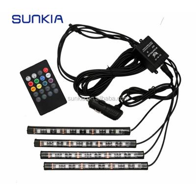 China Hot Sale 9 LED Car RGB LED Strip Light Remote Control Interior Lamp Foot Decorative Light Lamp With Remote Controller 12*1.5cm for sale