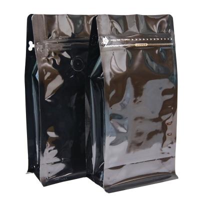 China Black Barrier Coffee Bean Eight Side Seal Gusset Pouch With Pocket Zipper Block Bottom Logo Design Digital Printing Foil Pouch for sale