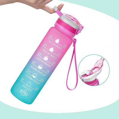 China 1000ml Sustainable Sports Water Bottle with Time Marker and Motivational Straw, Leakproof Drink Bottle with BPA Free Non-Toxic Tritan Materia for sale