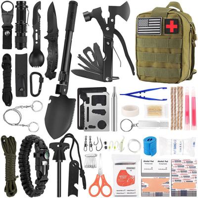 China First Aid Kit SOS Kit Multifunctional Professional Outdoor Rescue Survival Emergency Tools Flashlight Cover Wristbands Decline Shovel for sale