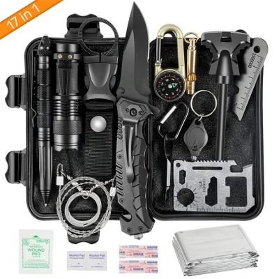 China Multifunctional Emergency First Aid Tactical Survival Kit with Tactical Knife 17 in 1 Professional Survival Gear for Camping Outdoor Adventures for sale