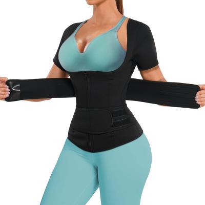 China Breathable Women Sweating Workout Wear Body Shaper Tops Neoprene Slimming Sauna Double Belt Neoprene Vest for sale