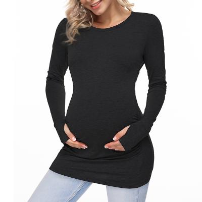 China Breathable Comfortable Pregnant Sport Wear Long Sleeves Slim Hug Belly Plus Size Maternity Yoga Shirt for sale