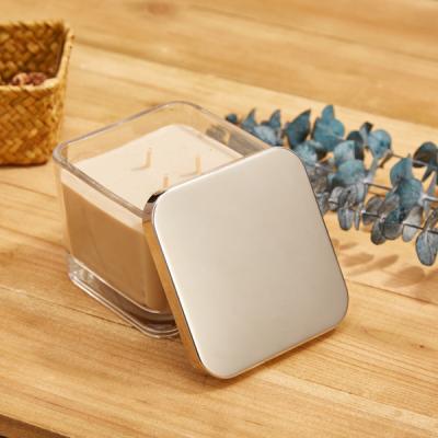 China Home Decoration Square Shaped Glass Candle Jar With Lid For Candle Making for sale