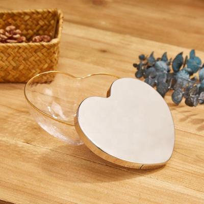 China Home Decoration Heart Shaped Glass Candle Jar With Lid For Candle Making for sale